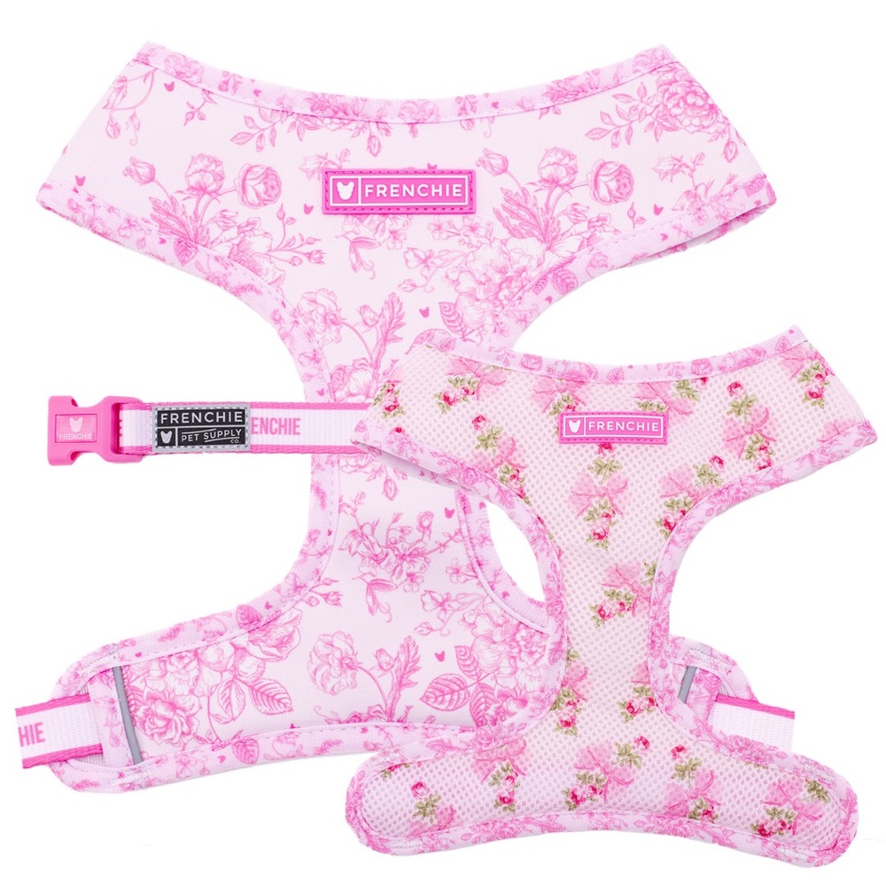 Frenchie Brand Toile Pink Floral Duo Reversible Breathable Harness S - Picture 4 of 6